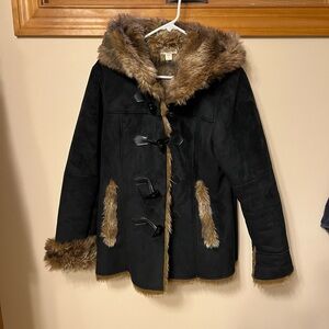 Coldwater Creek Black Suede and Faux Fur Coat